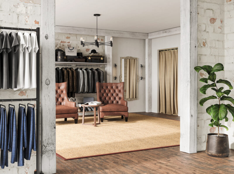 winthrop_honey_SS_ARV_mens-retail-boutique_mqwhvb SynSisal® synthetic sisal area rug in retail clothing shop