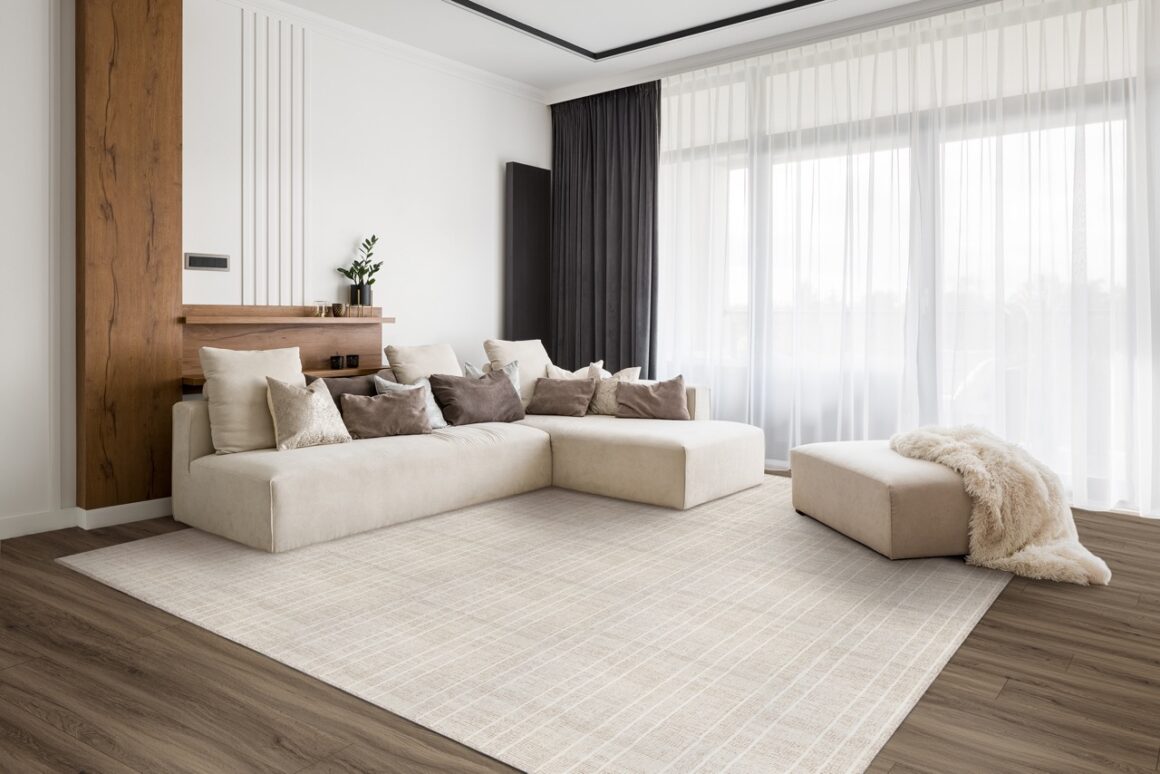 white rug and white sectional sofa