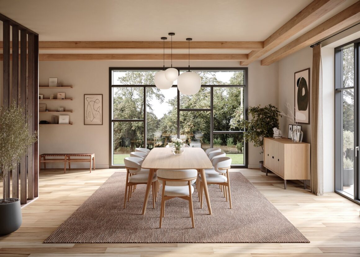 Bowen Clove area rug from Terasa under dining room table