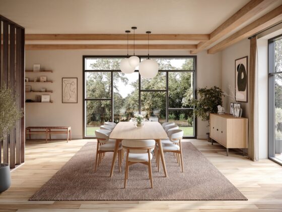 Bowen Clove area rug from Terasa under dining room table