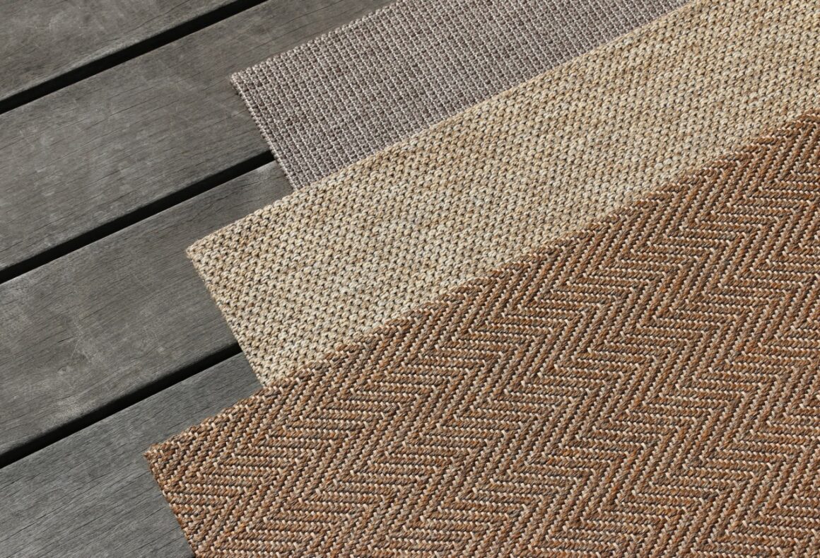 three terasa collection rugs shown with infinity edge