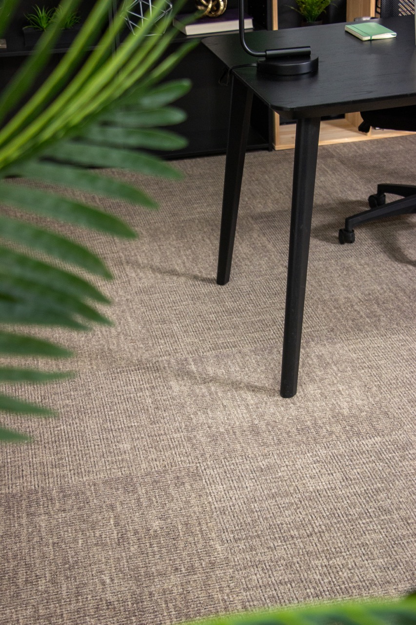 modular carpet tile installed in a quarter turn pattern in an office